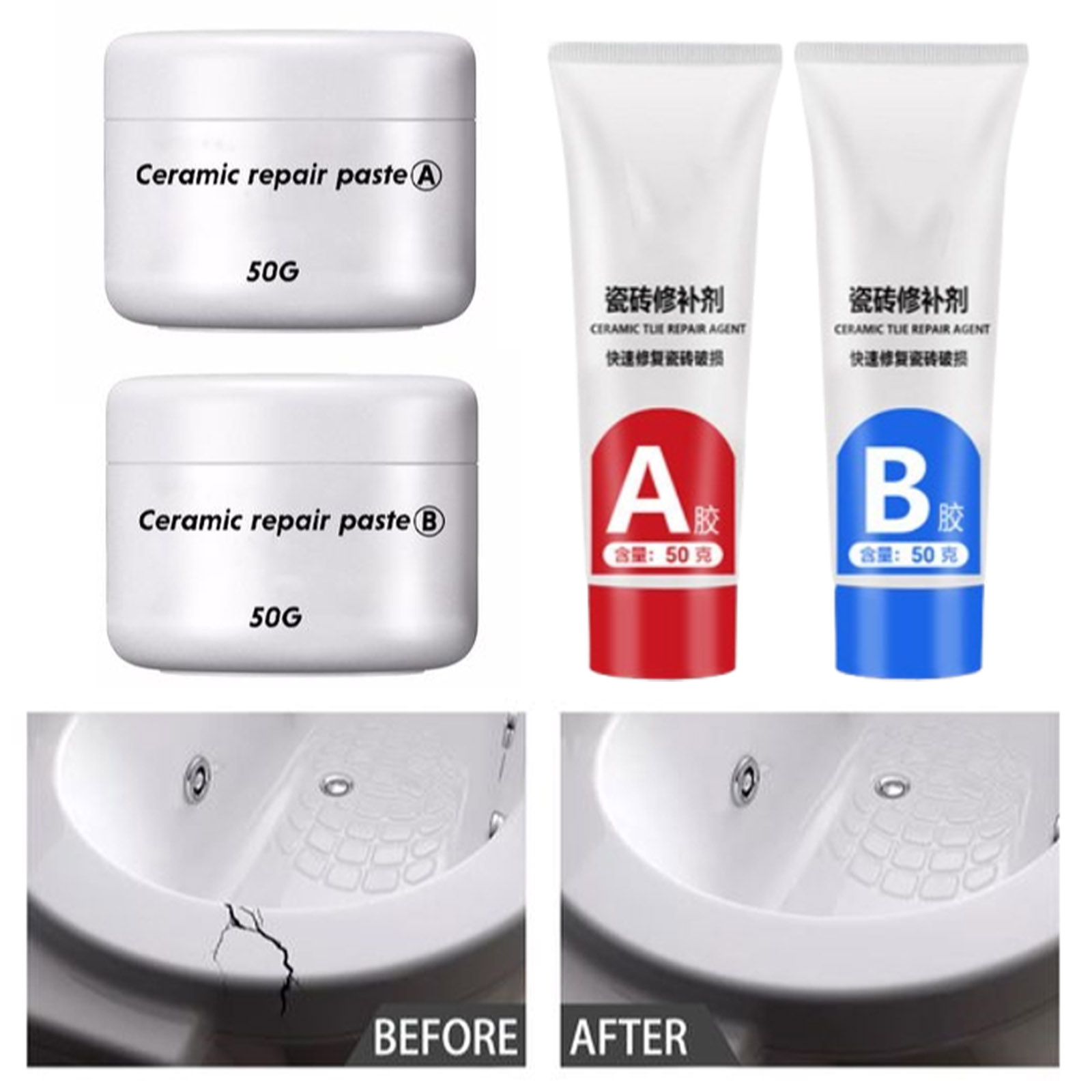 Contact Cement Glue - 30/100g Fliesenreparaturmittel AB-Klebstoff Keramik-Reparaturkleber Marmor Bodenfliesen